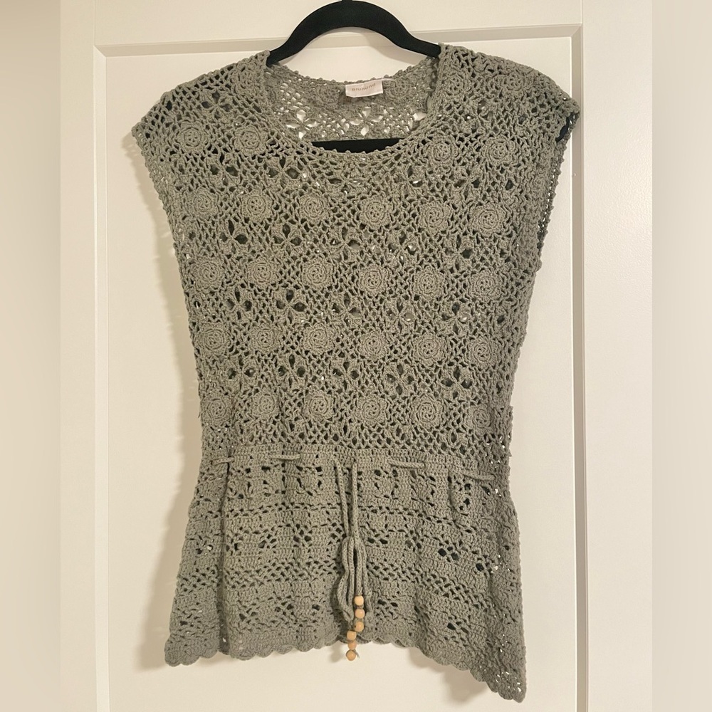 Blumind green cotton crochet top tunic with waist tie size S